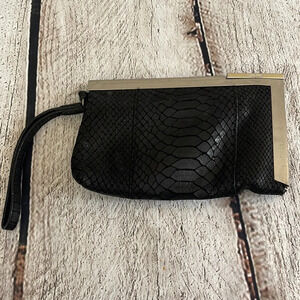 Calvin Klein Black and silver snakeskin wristlet bag